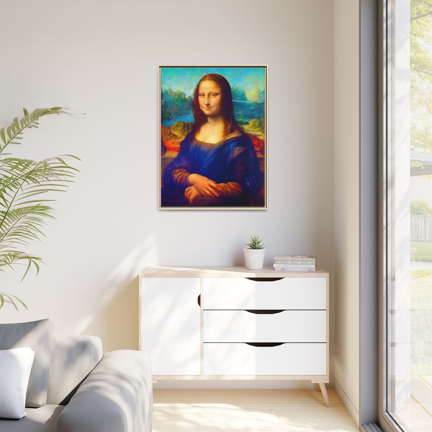 Framed Matte Canvas Print — Colorful Mona Lisa Wall Art
