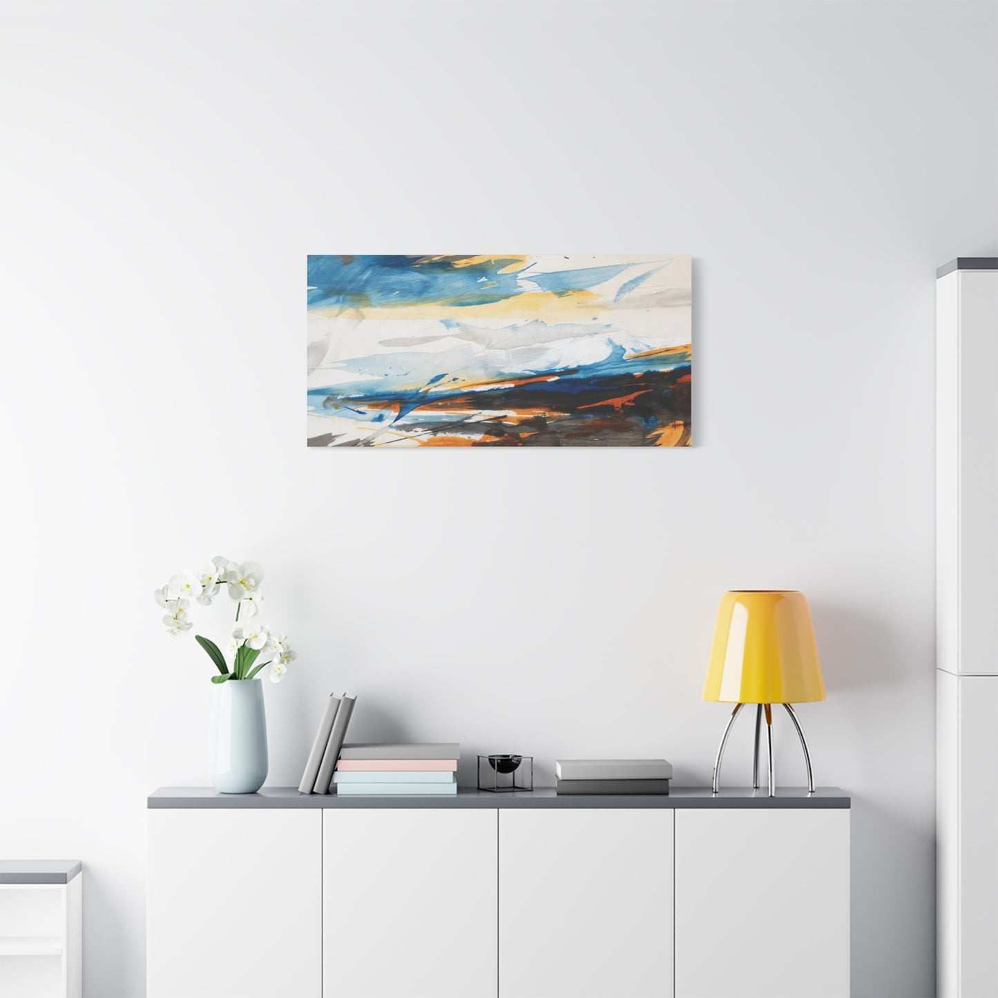 Abstract Oceanic Canvas Print — Blue & Amber Stretched Wall Art