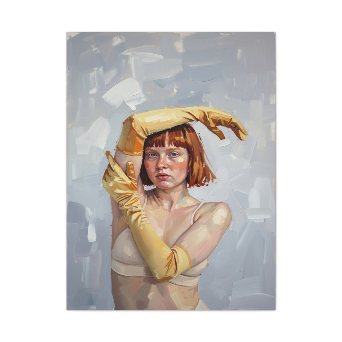 Portrait Canvas Print — Redheaded Woman with Yellow Gloves, Matte Stretched Art