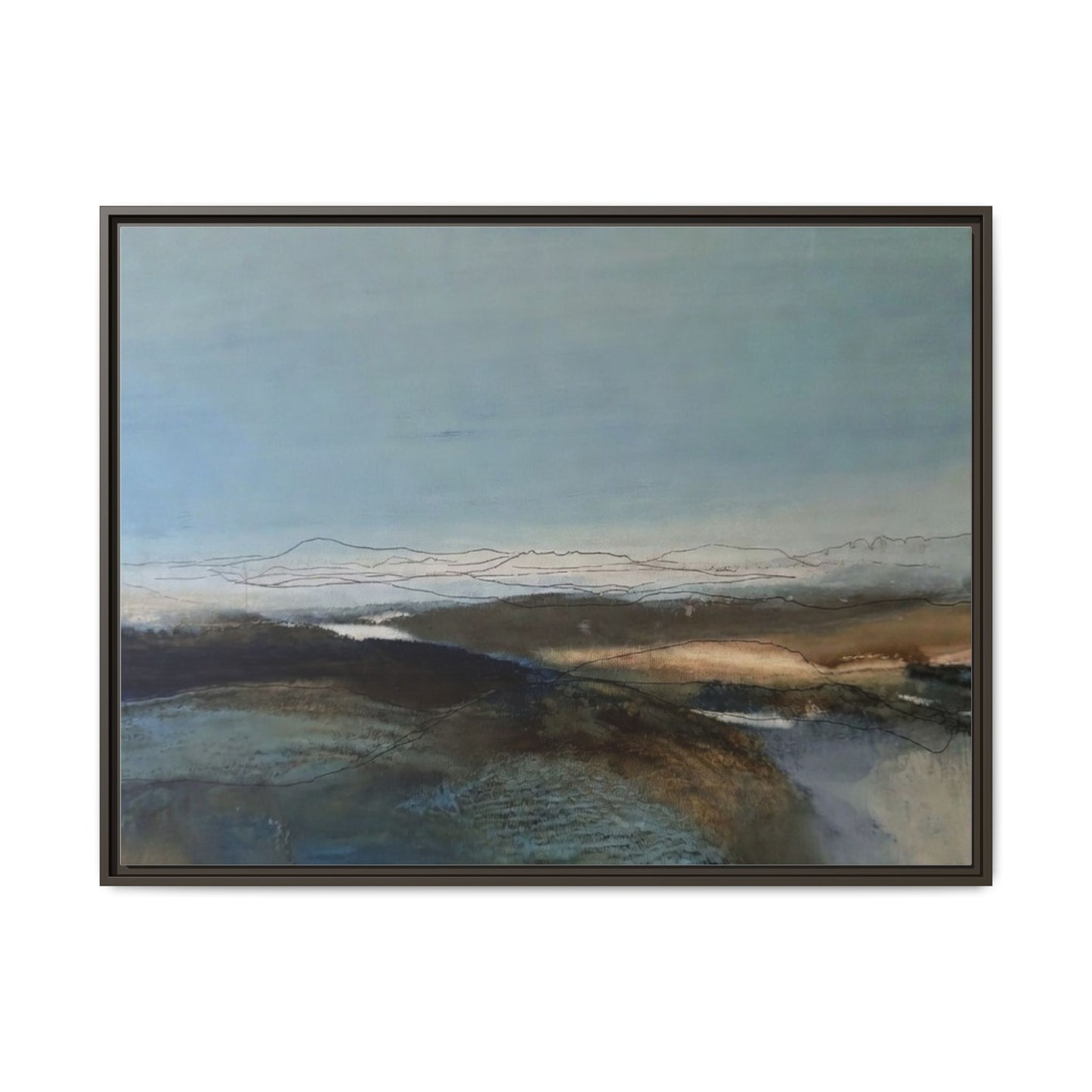Framed Matte Canvas Wall Art — Serene Abstract Blue Landscape