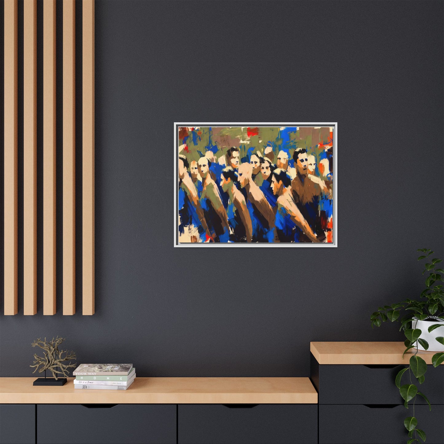Abstract Crowd Matte Canvas Print — Framed Multi-Color Wall Art