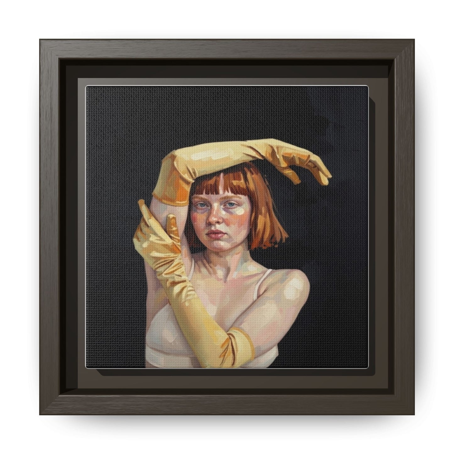 Framed Matte Canvas Art – Portrait of Woman in Yellow Gloves