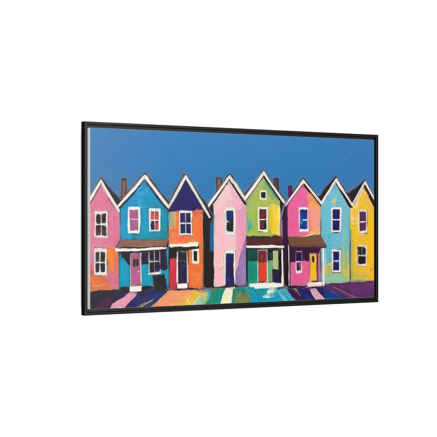 Colorful Beach Houses Matte Canvas Framed Wall Art