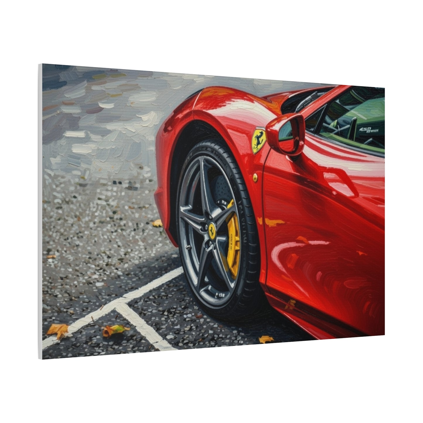 Red Sports Car Canvas Print — Ferrari Wheel Close-Up Matte Stretched Wall Art