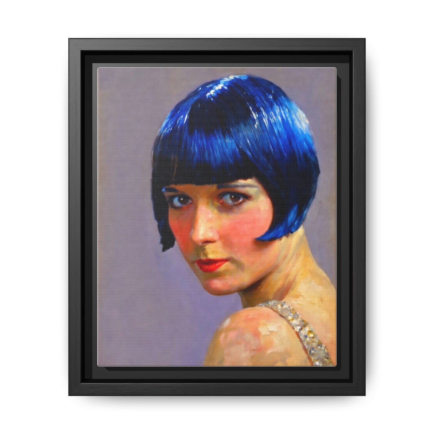 Framed Matte Canvas Art Print — Vintage Portrait with Blue Bob