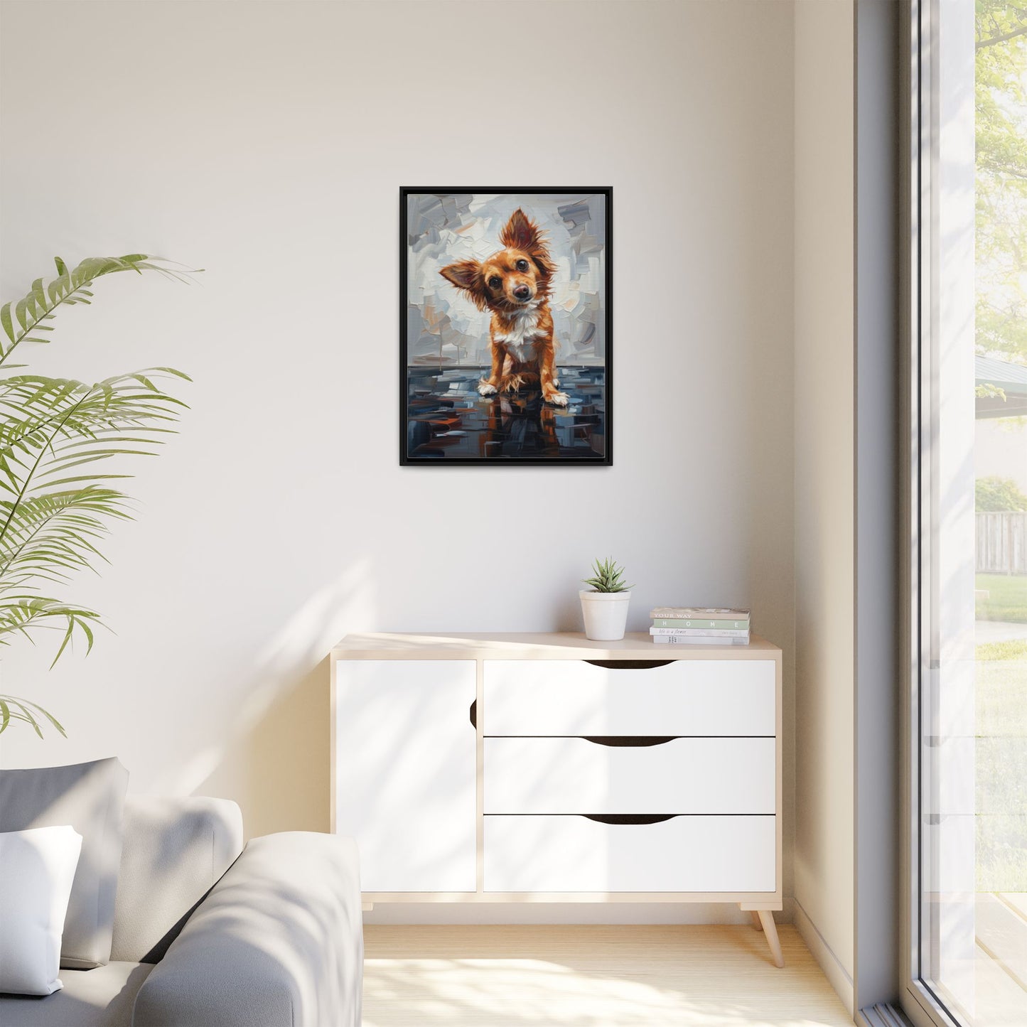 Framed Matte Canvas Print — Playful Brown Dog Portrait