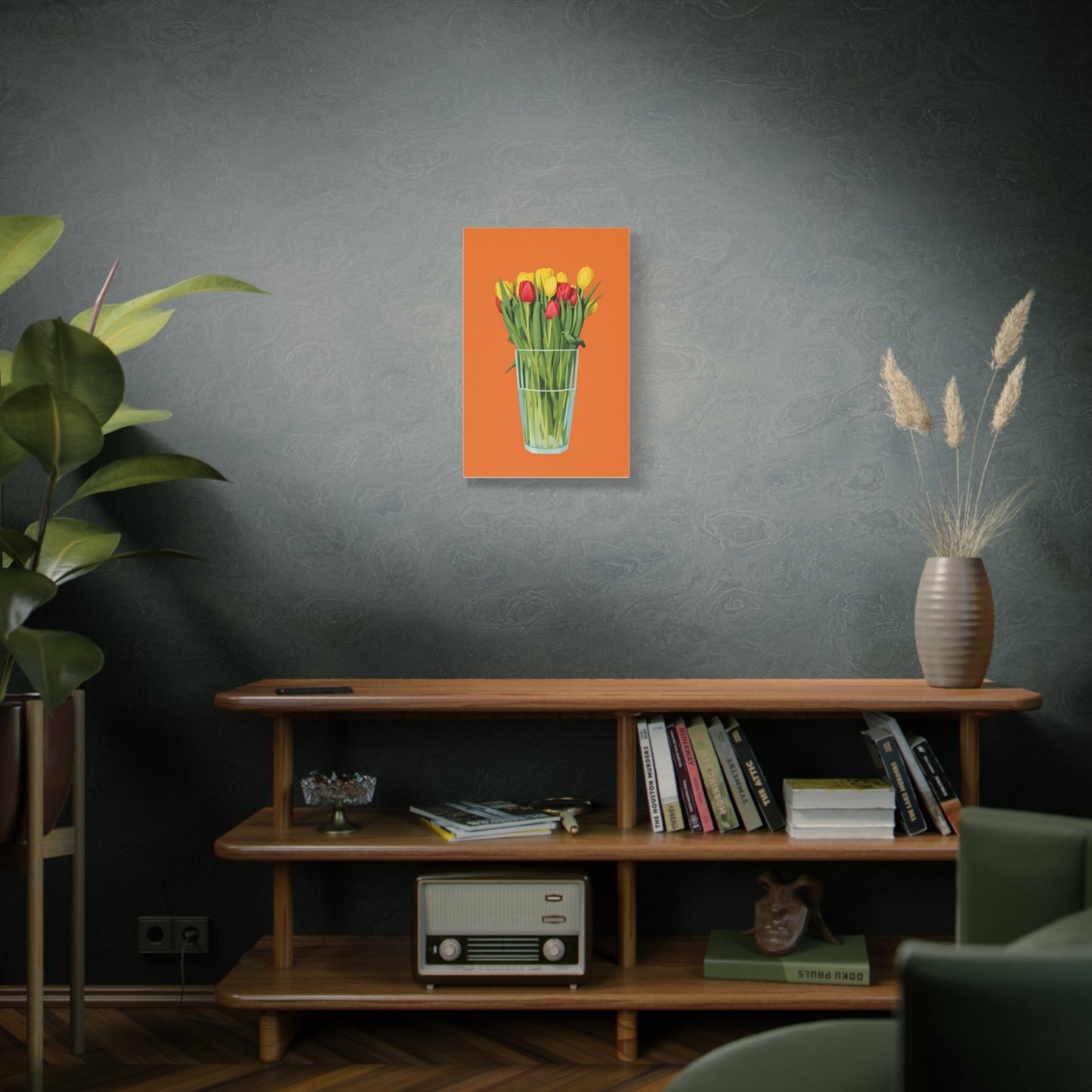 Tulip Bouquet Canvas Wall Art – Glass Vase on Orange