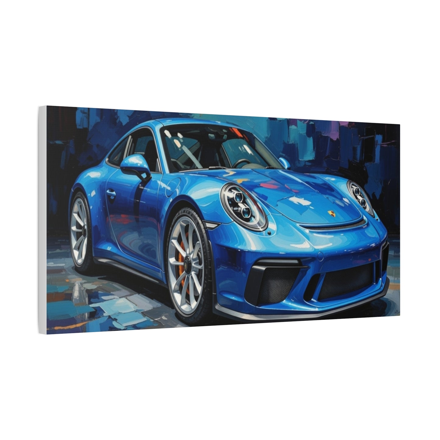Blue Sports Car Canvas Wall Art — Modern Automotive Painting on Stretched Matte Canvas