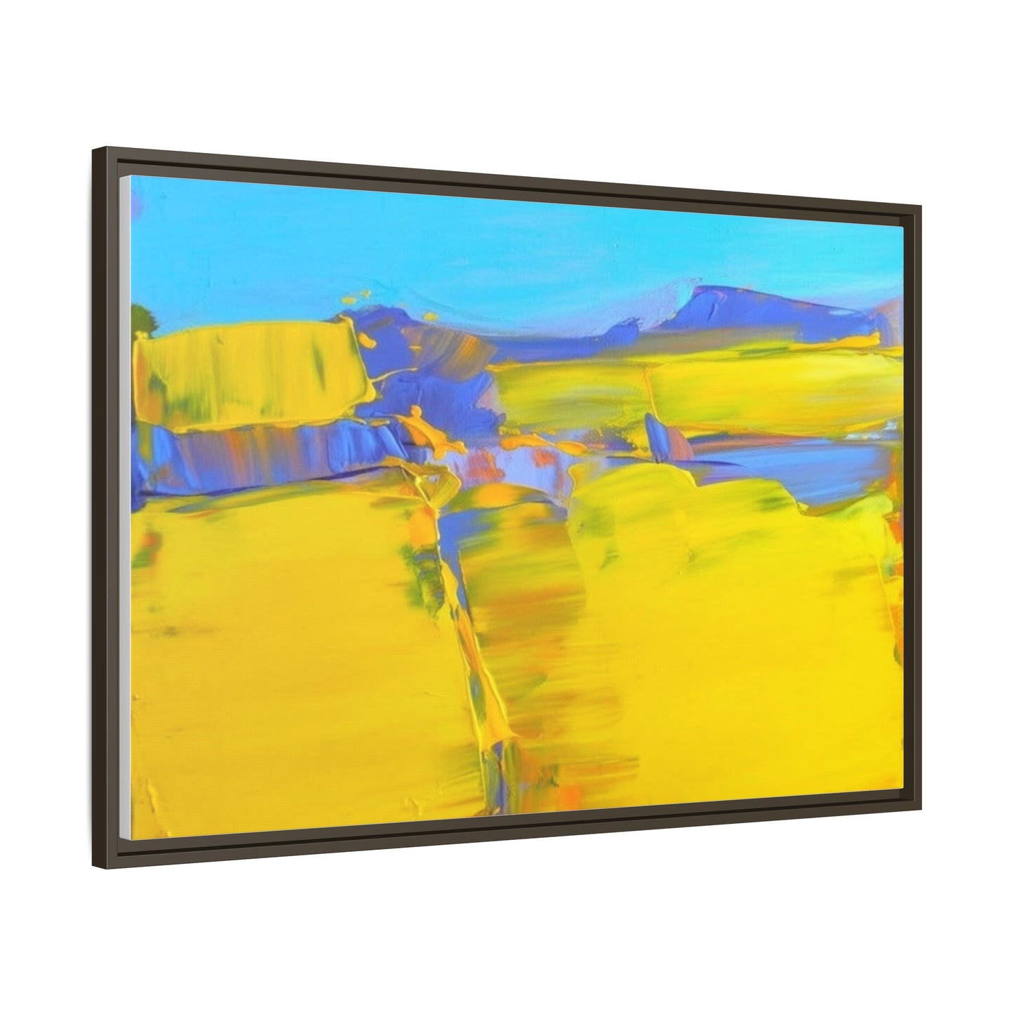 Framed Matte Canvas  Vibrant Yellow Blue Abstract Landscape Art