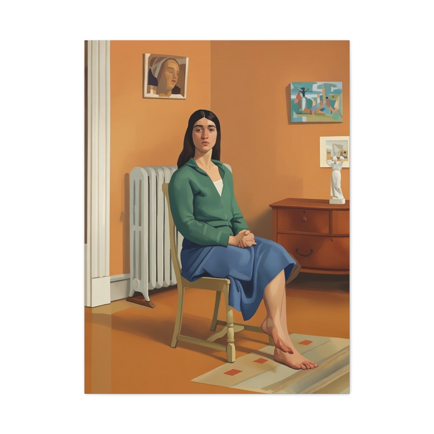 Portrait Canvas Print — Seated Woman Matte Stretched Wall Art