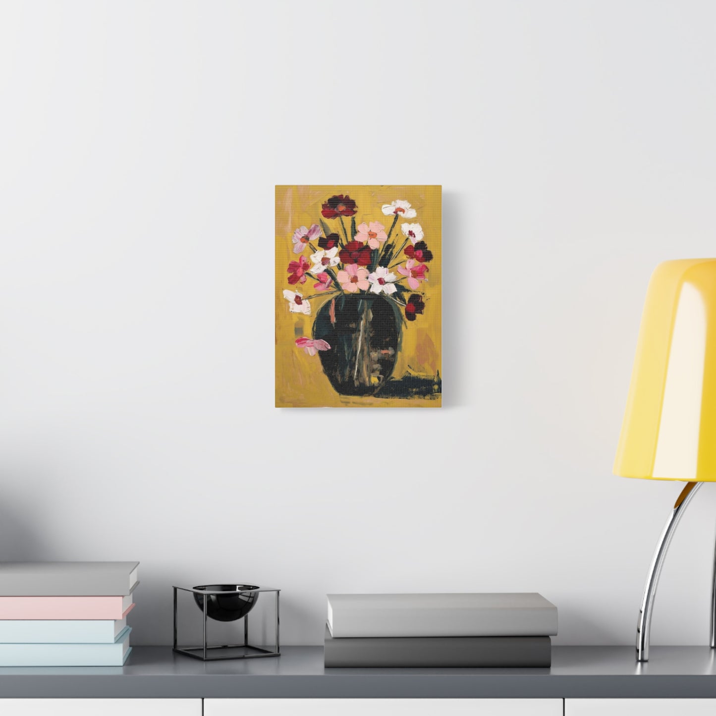 Floral Still Life Canvas Print  Pink & Red Wildflowers in Vase