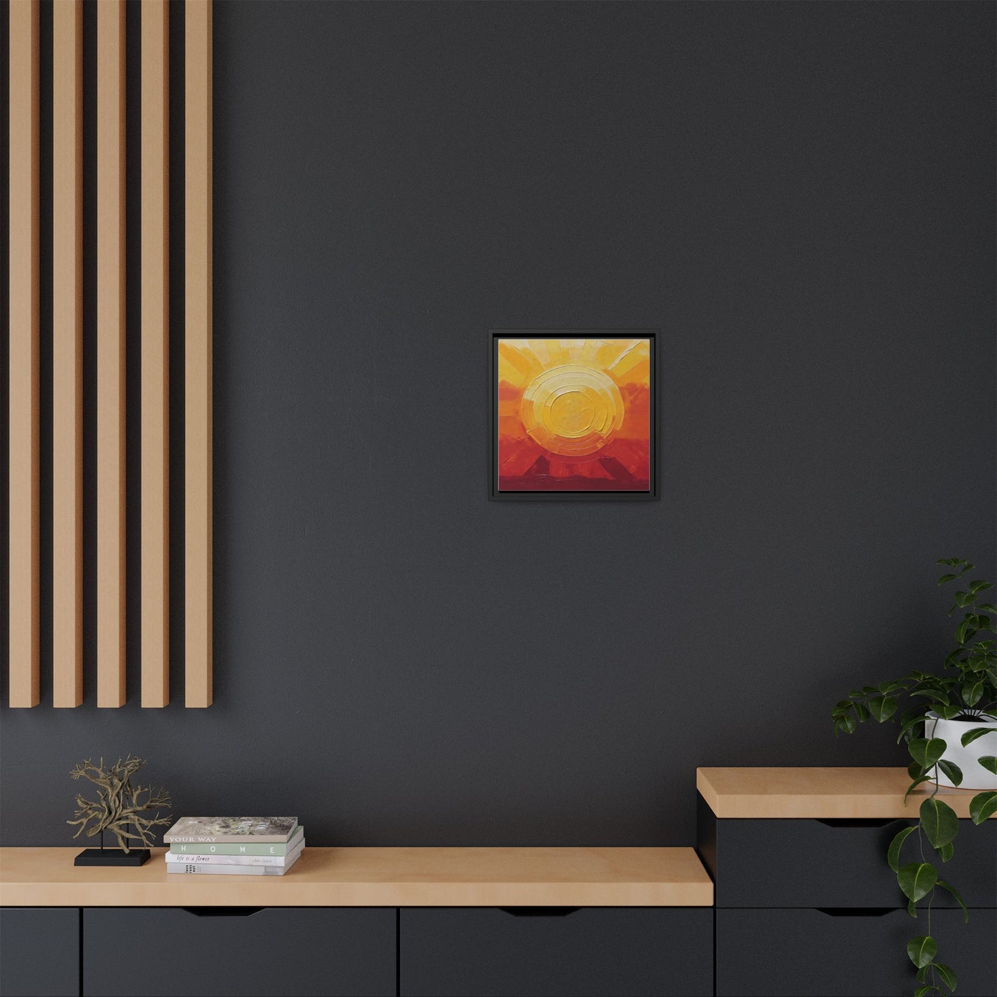 Sunburst Abstract Framed Canvas Art — Matte Multi‑Color Wall Print