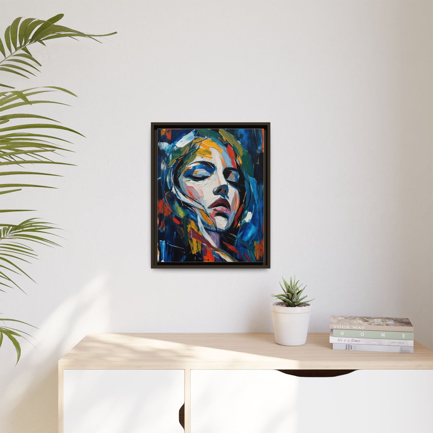 Abstract Colorful Woman Portrait — Framed Matte Canvas Wall Art