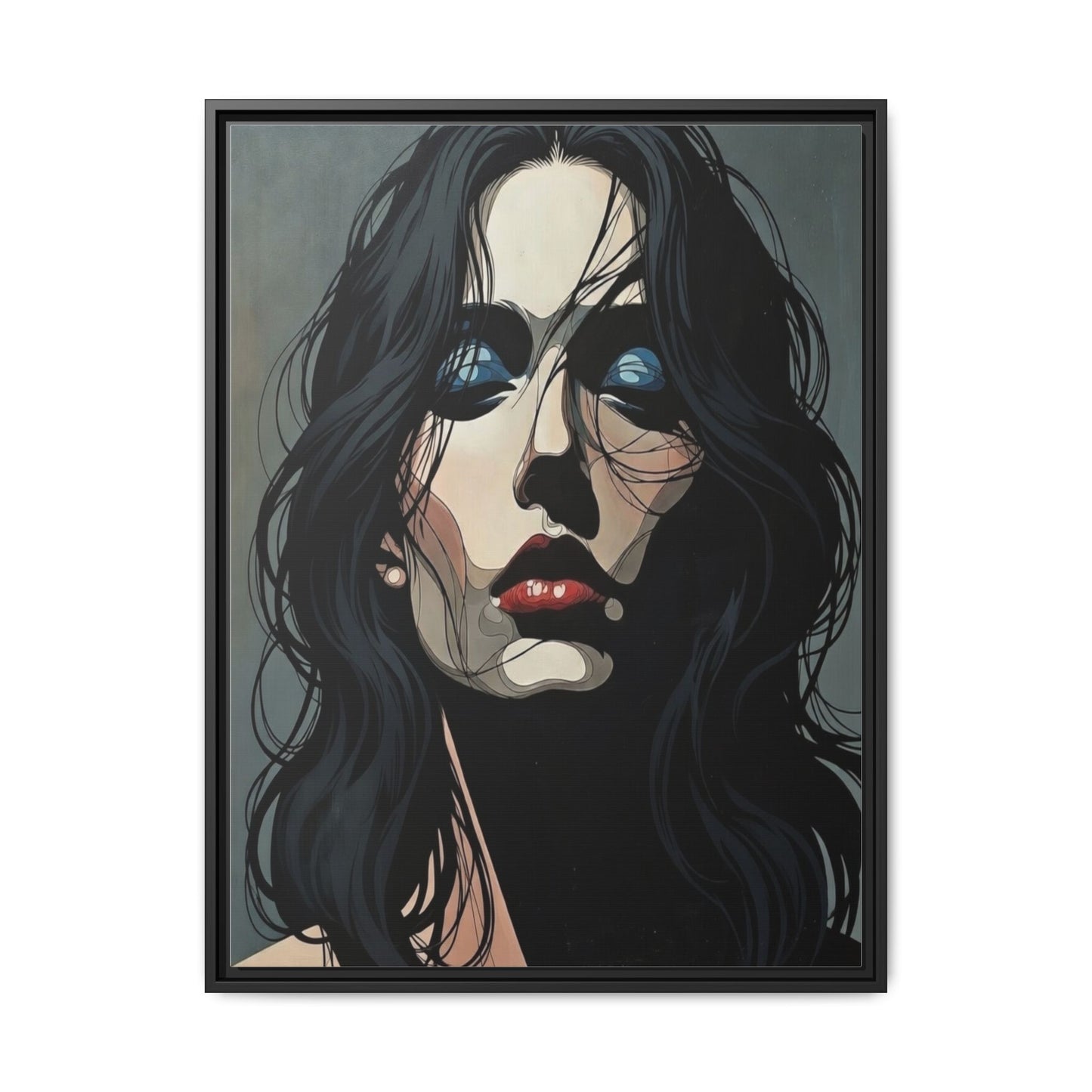 Framed Matte Canvas: Moody Portrait of Woman – Modern Gothic Wall Art