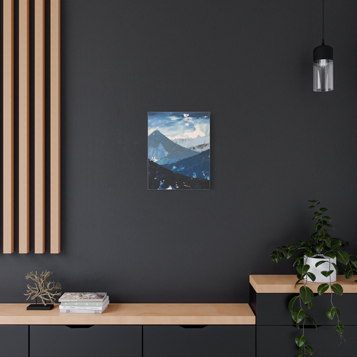 Blue Mountain Abstract Canvas Wall Art – Stretched Matte Mountain Landscape