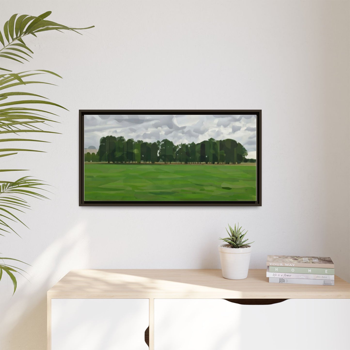Framed Matte Canvas Print — Minimalist Green Landscape Art