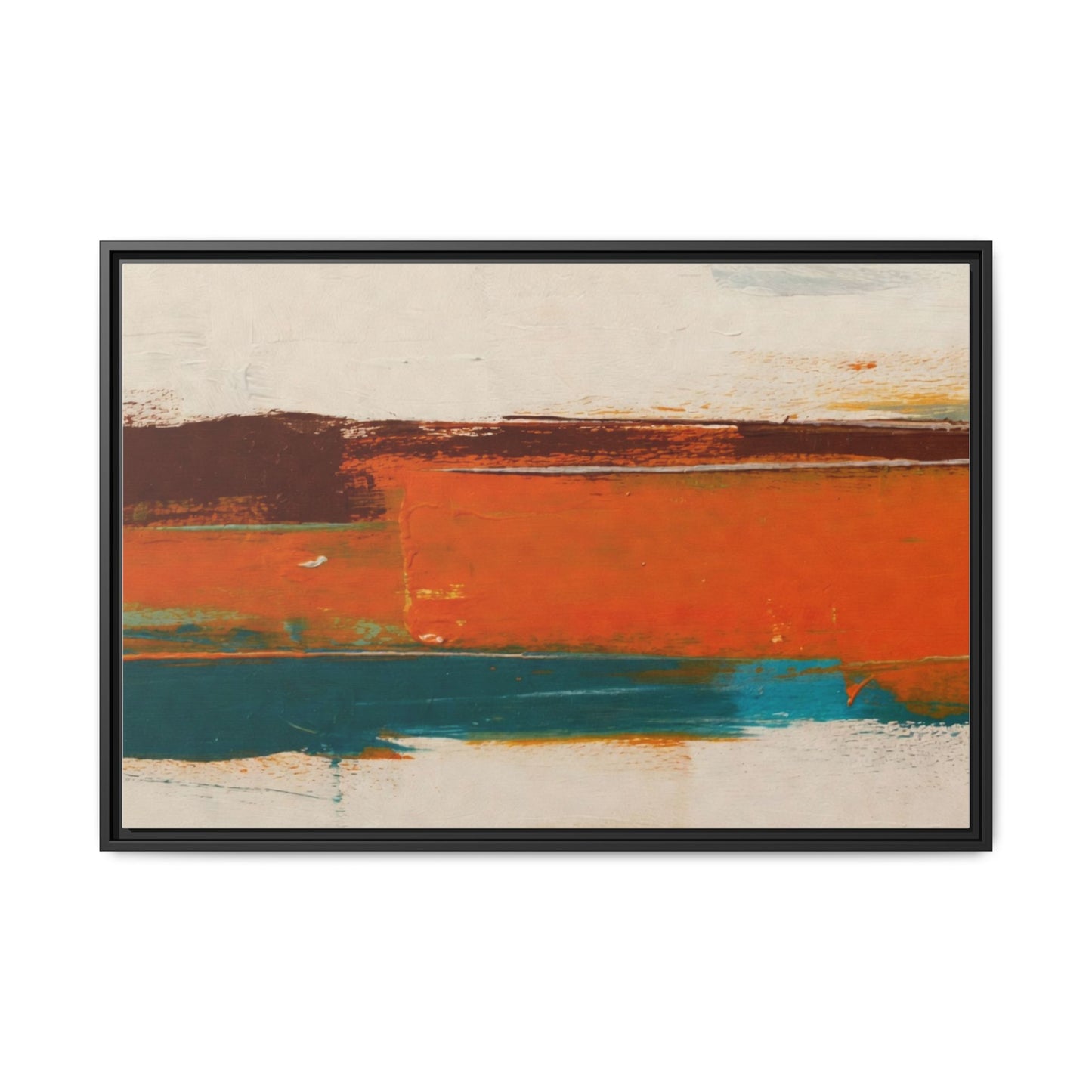 Abstract Horizon Matte Canvas Framed Print — Modern Orange Teal Wall Art