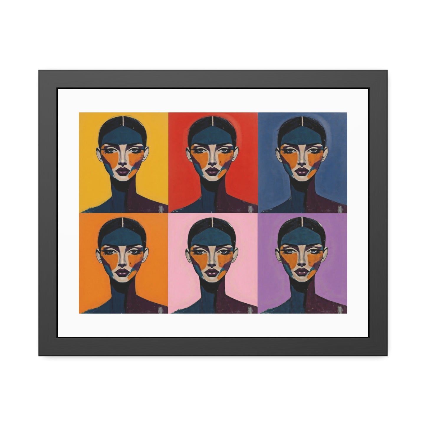 Pop Art Portrait Framed Poster — Colorful Six-Panel Modern Wall Art