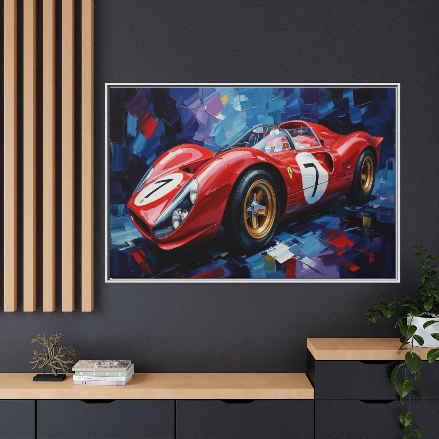 Vintage Ferrari Red Racecar Matte Canvas Framed Wall Art