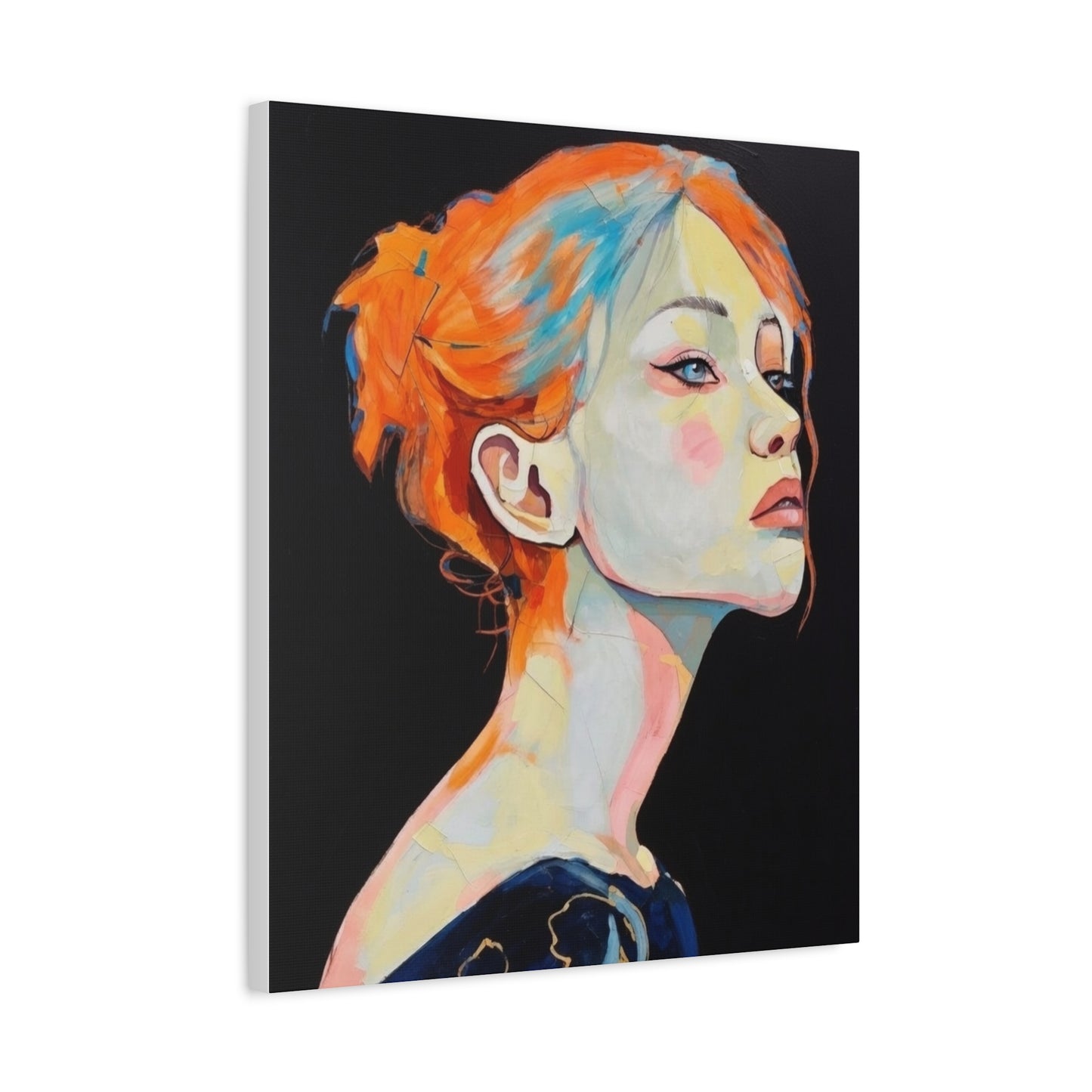 Contemplative Portrait Matte Canvas Wall Art — Colorful Female Profile Painting