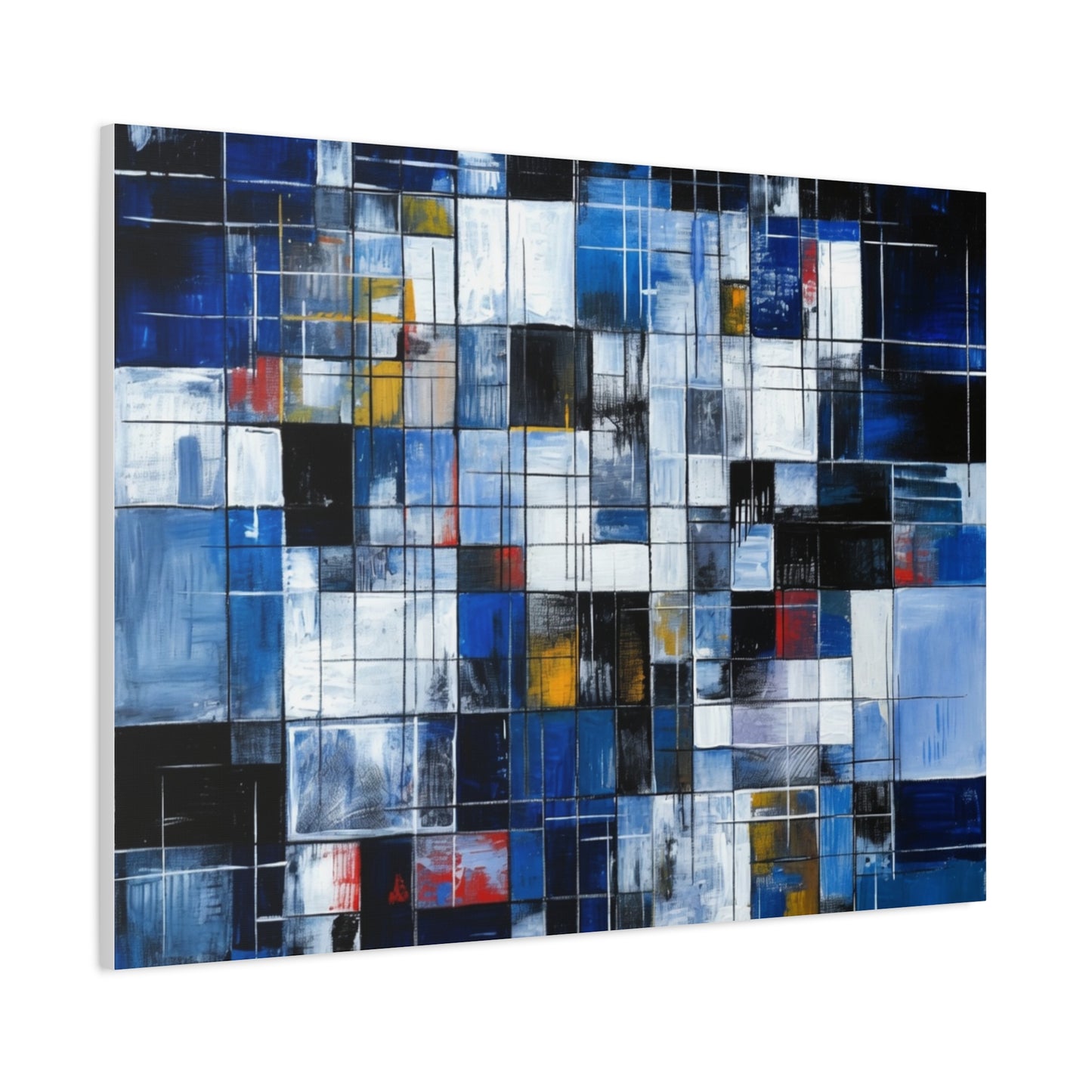 Abstract Blue Grid Matte Stretched Canvas Wall Art (1.25")