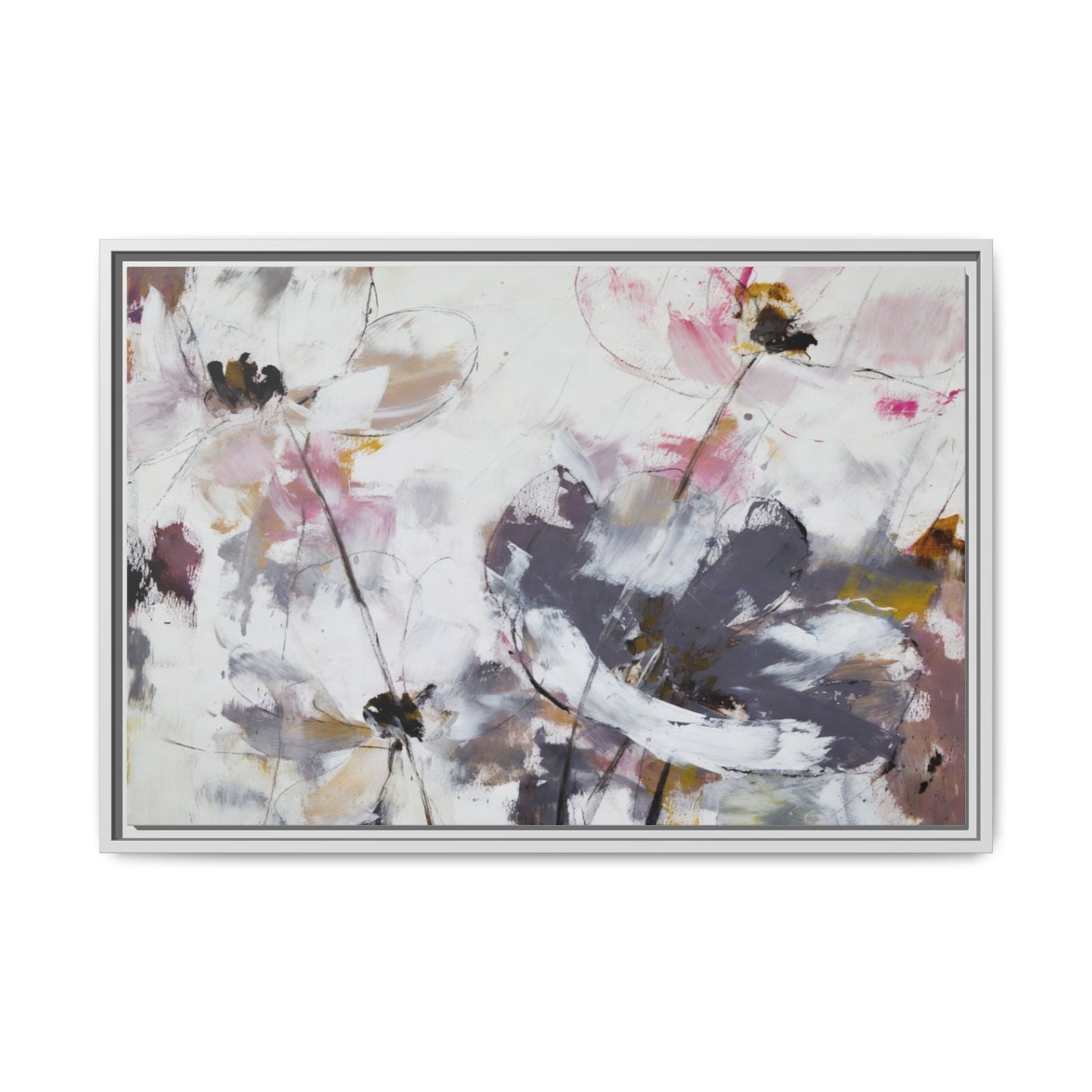Abstract Floral Matte Canvas Framed Wall Art — Soft Watercolor Blooms