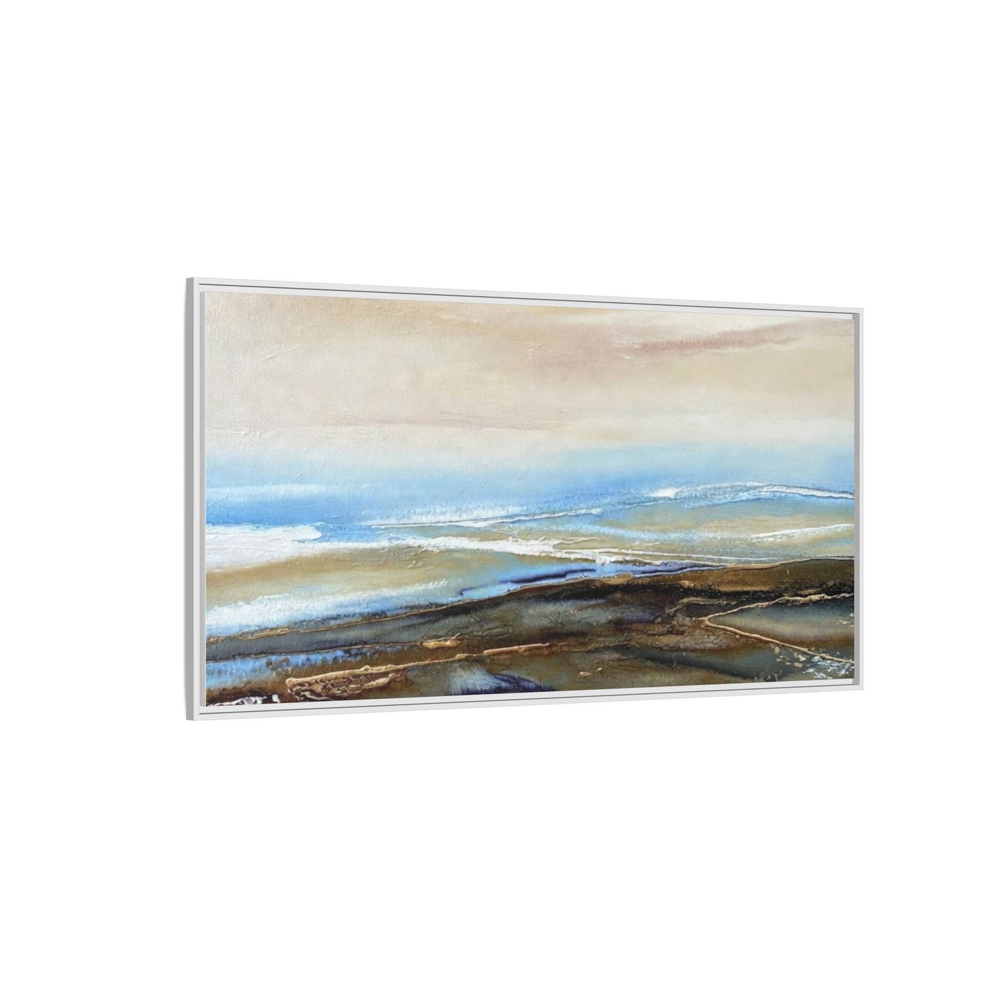 Framed Abstract Seascape Matte Canvas — Coastal Blue & Earth Tone Wall Art