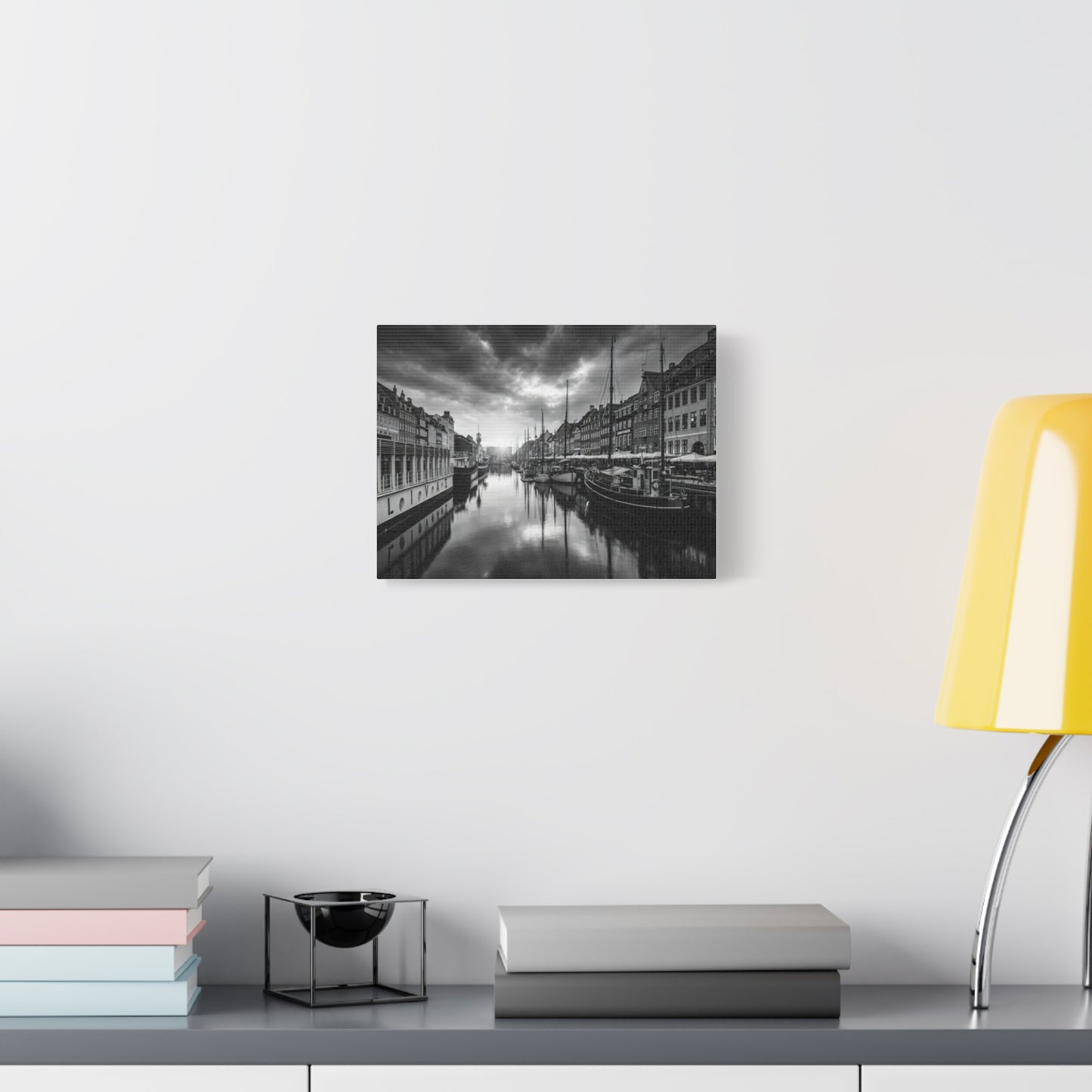 Black & White Harbor Canvas Print — Dramatic Copenhagen Cityscape Wall Art