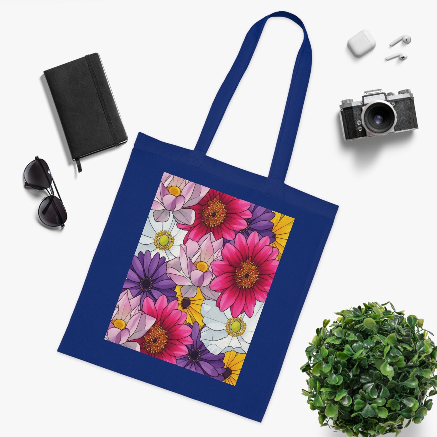 Floral Burst Cotton Tote Bag — Colorful Daisy & Gerbera Garden Print