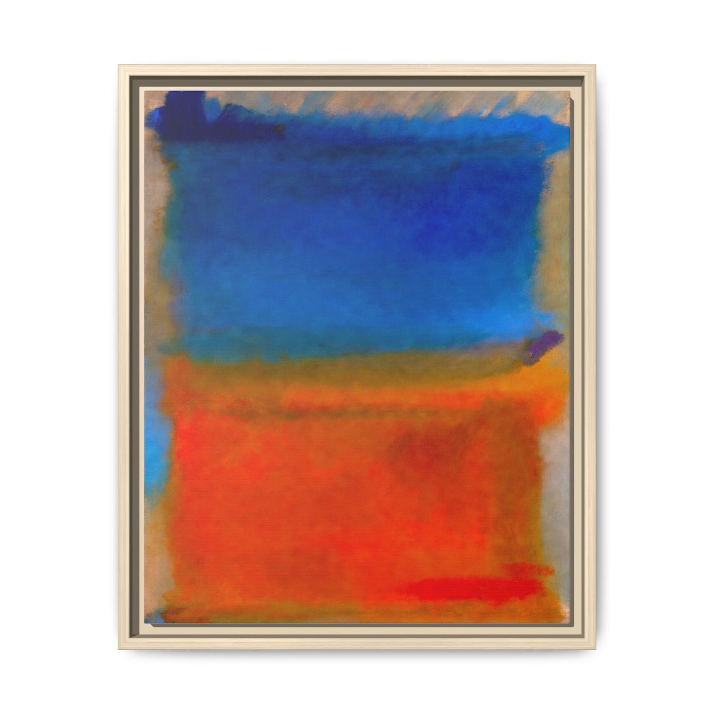 Abstract Color Block Matte Canvas Framed Wall Art — Blue & Orange Modern Painting