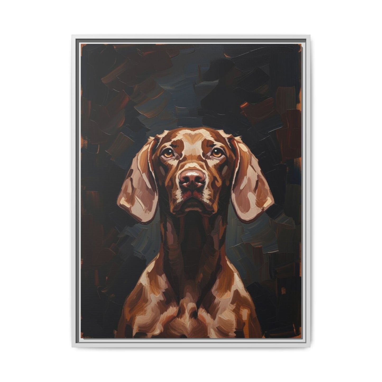 Framed Matte Canvas Dog Portrait – Brown Vizsla Wall Art