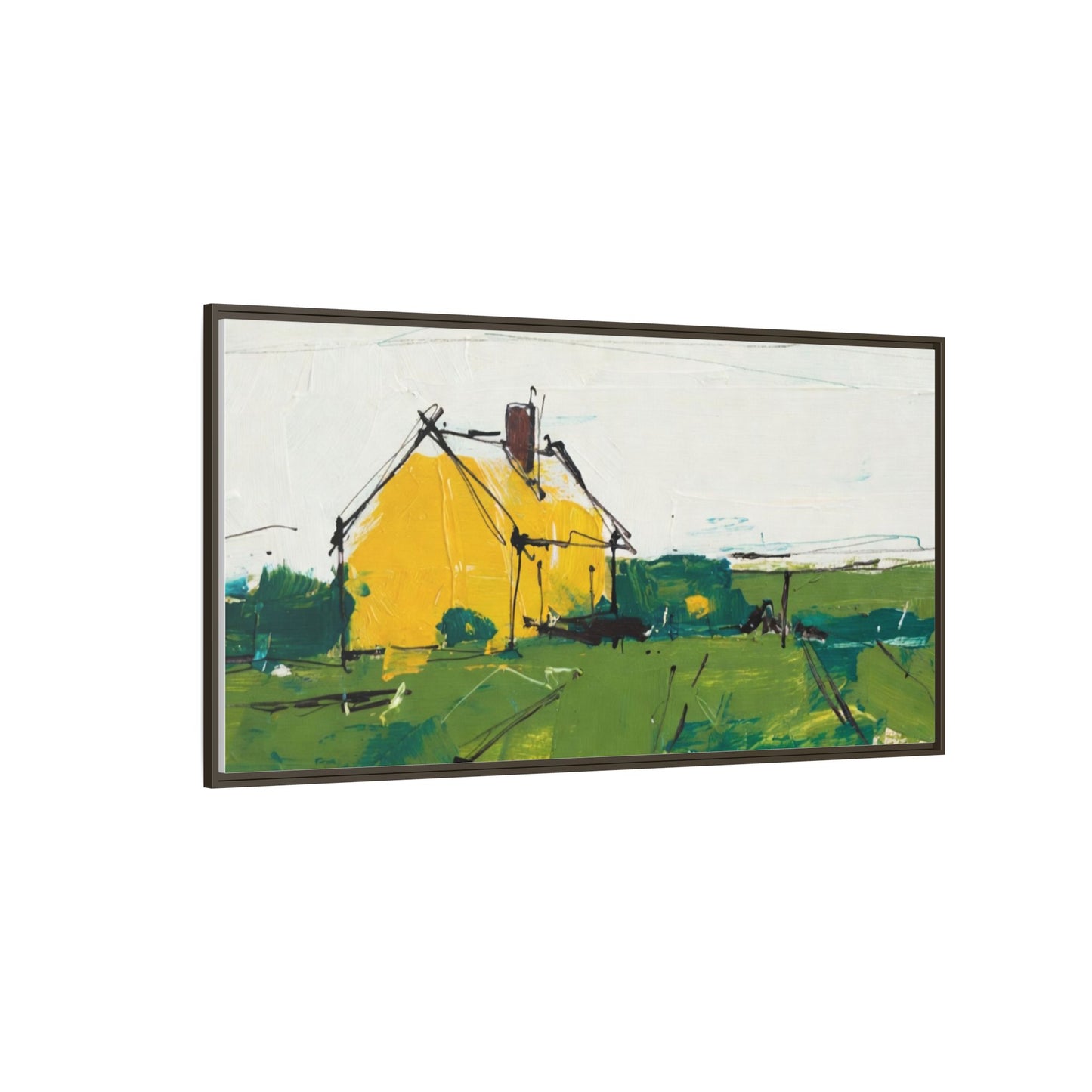 Yellow Cottage Landscape Framed Canvas Print