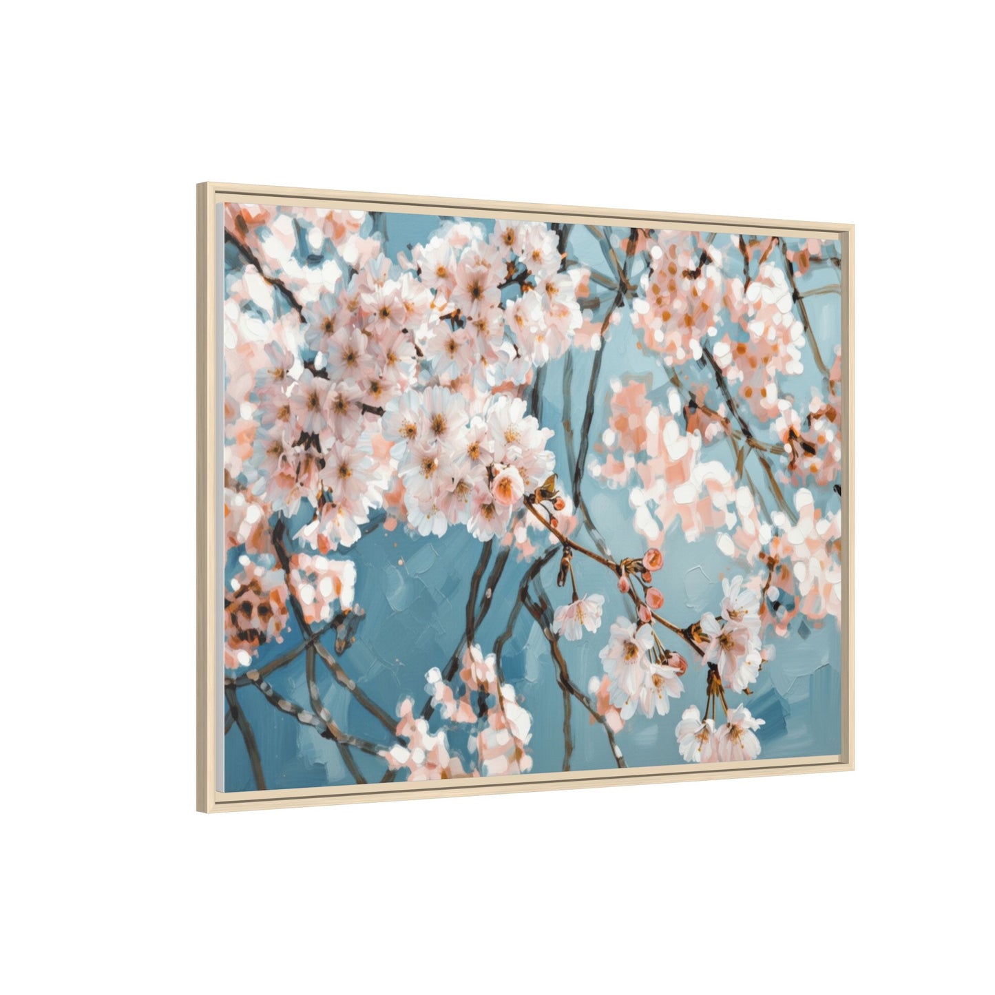 Framed Cherry Blossom Matte Canvas Print — Soft Pink Floral Wall Art