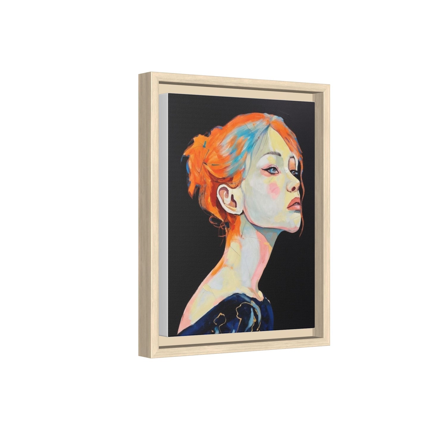 Framed Matte Canvas Portrait — Vibrant Multi‑Color Woman Wall Art