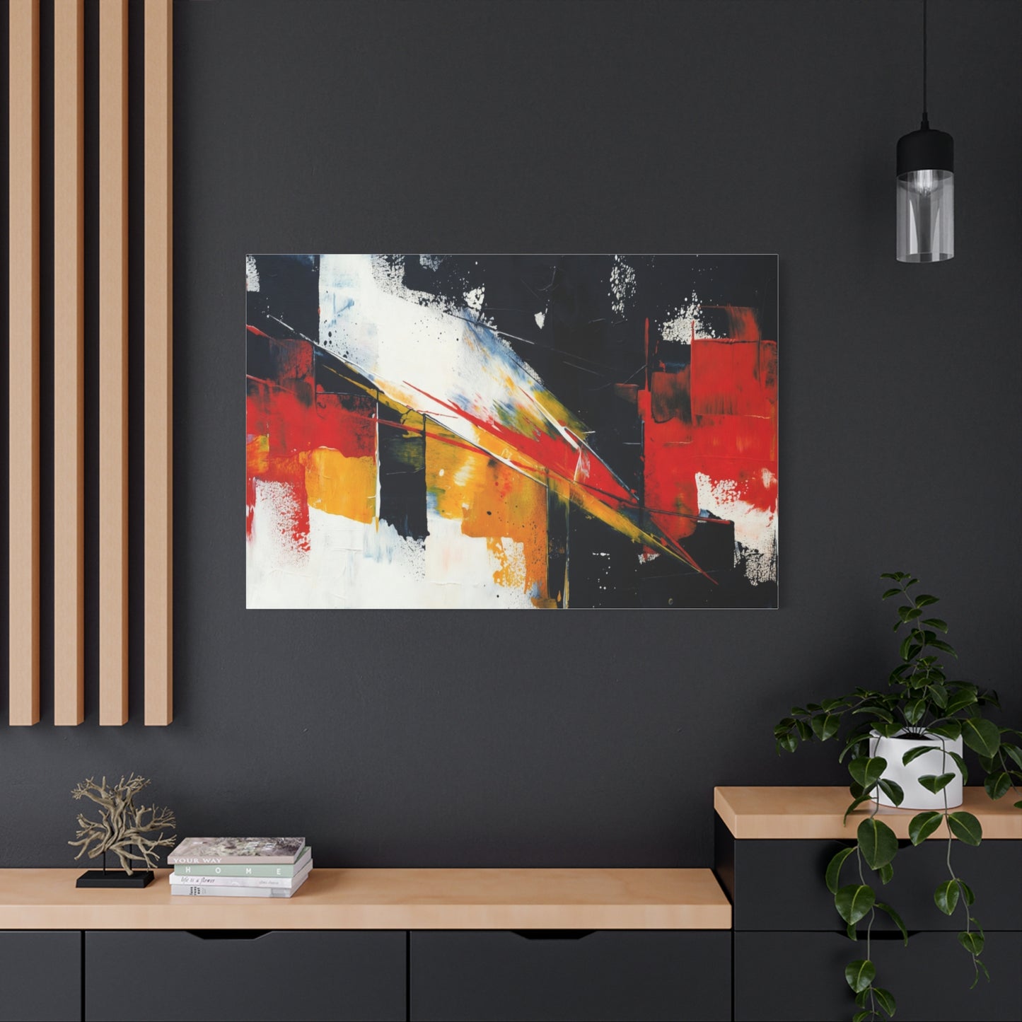 Abstract Geometric Canvas Art — Bold Red & Black Modern Wall Painting