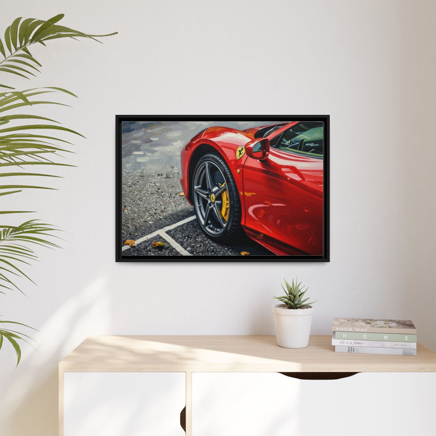 Framed Matte Canvas: Red Sports Car Close-Up Art Print