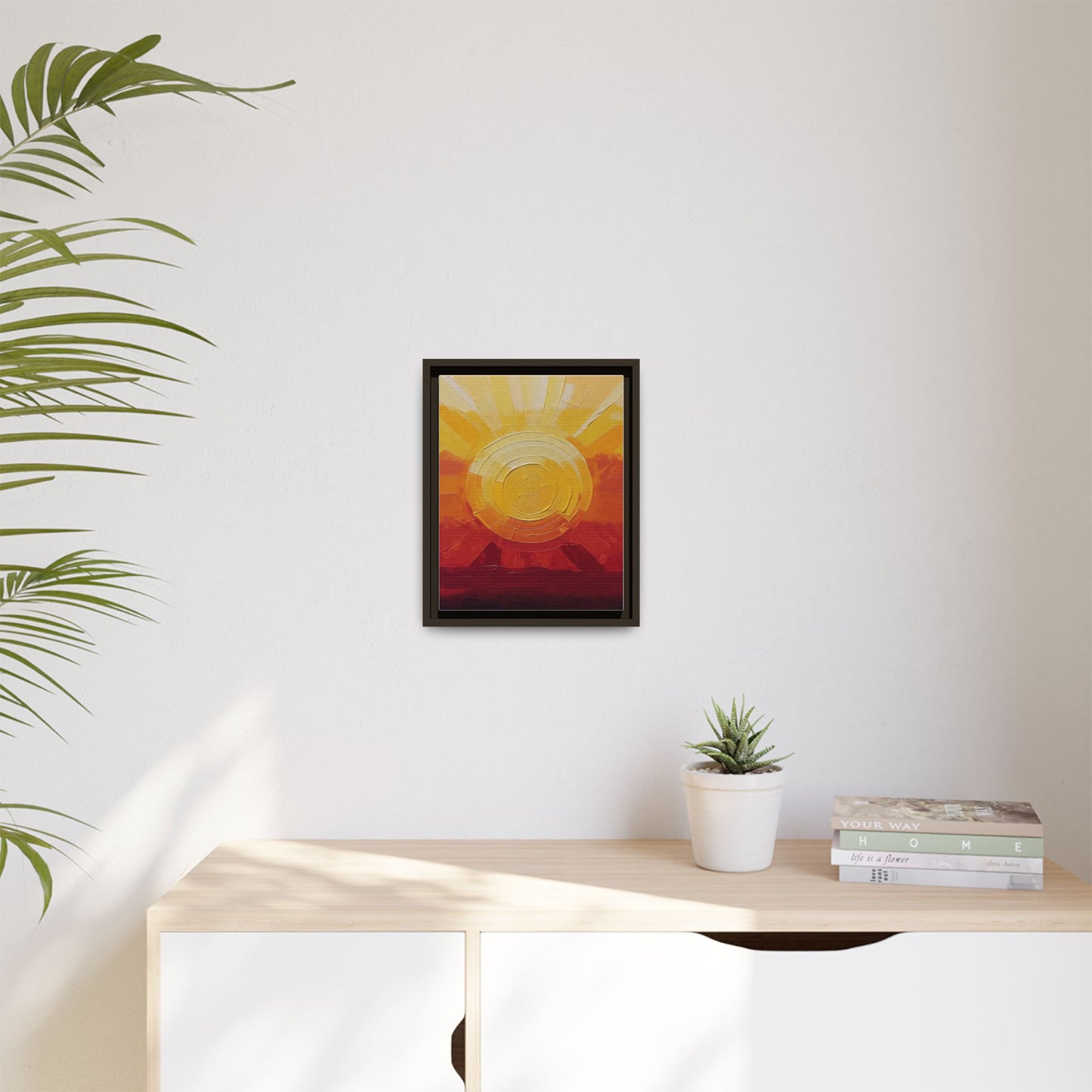Sunburst Abstract Framed Canvas Art — Matte Multi‑Color Wall Print