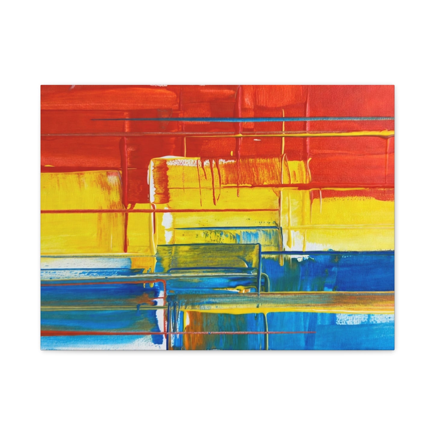 Abstract Color Block Canvas Print — Vibrant Red, Yellow & Blue Stretched Wall Art