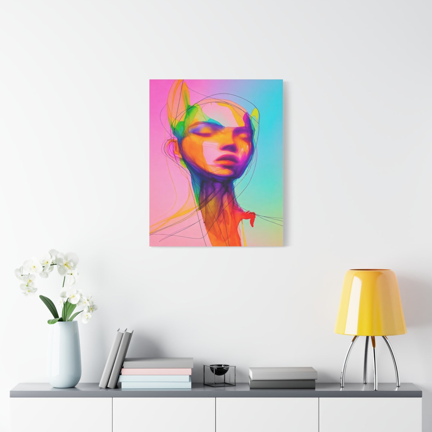 Abstract Neon Portrait Matte Canvas Wall Art