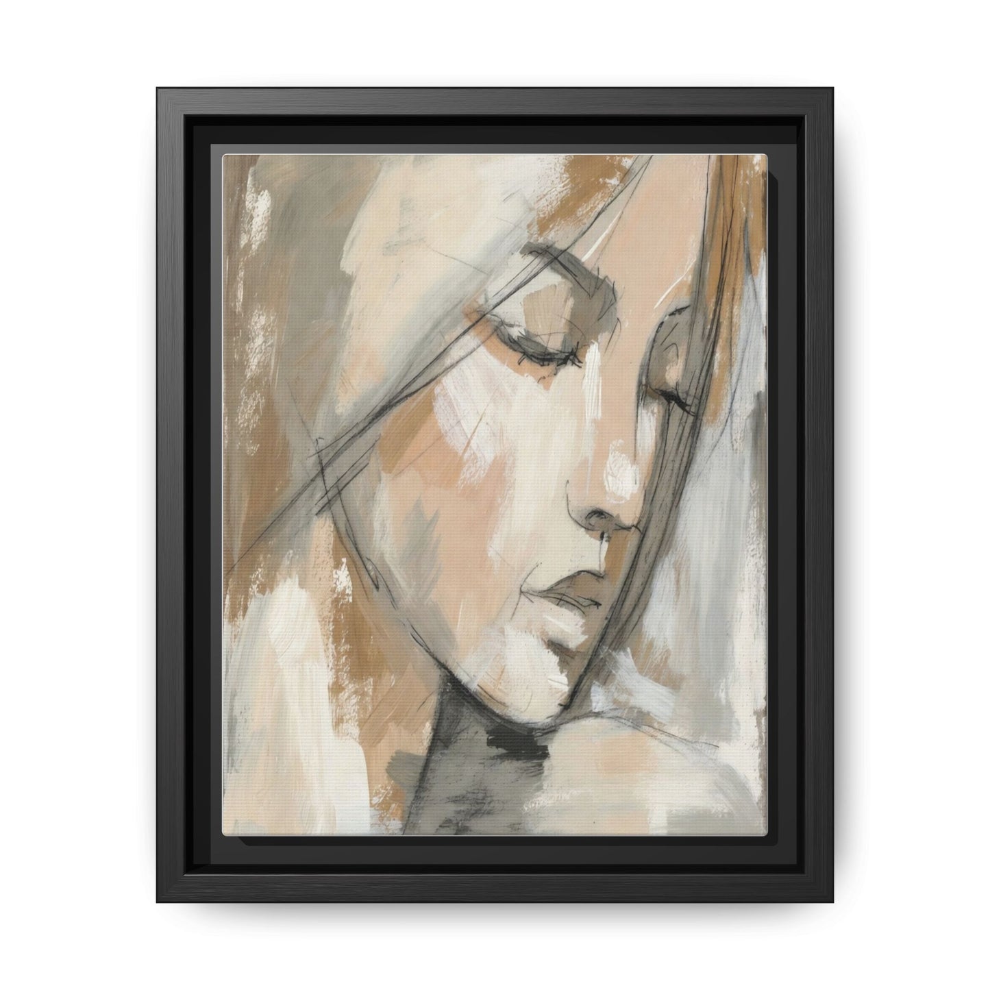 Framed Matte Canvas Art — Serene Abstract Portrait in Neutrals