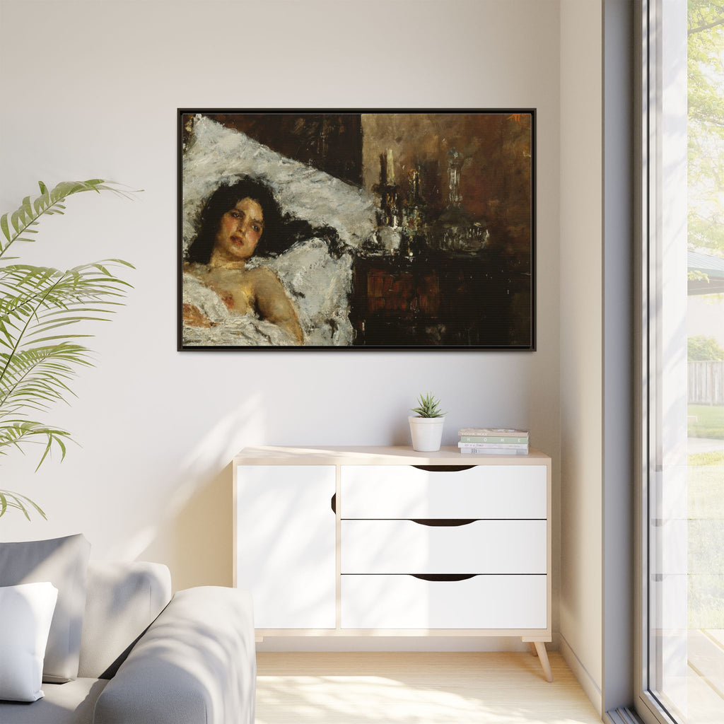 Resting by Antonio Mancini Framed Matte Canvas Wall Art Print
