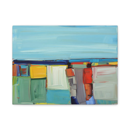 Abstract Coastal Landscape Canvas Print — Colorful Modern Seascape Wall Art