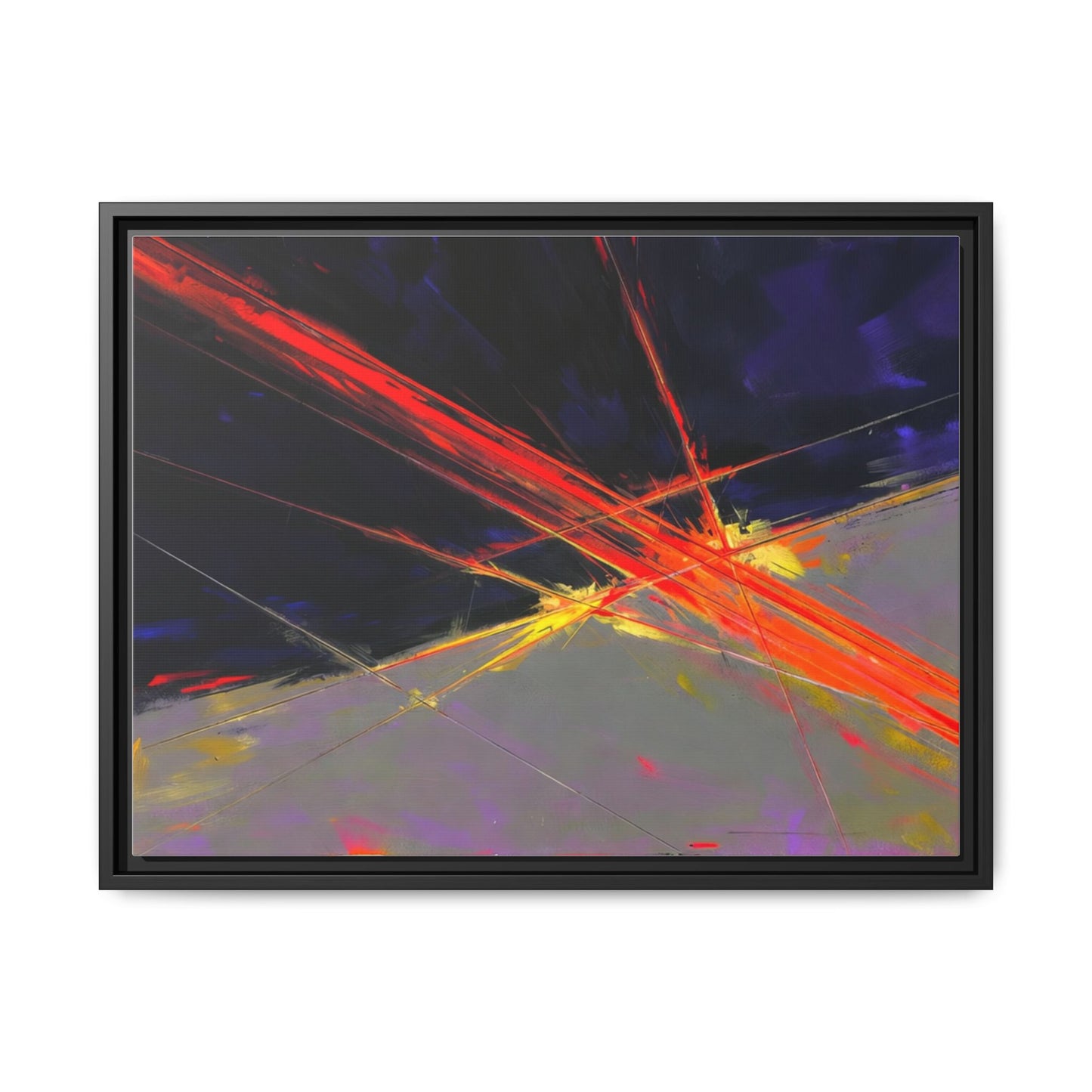 Abstract Red Streaks Framed Matte Canvas Art — Modern Multi‑Color Wall Decor