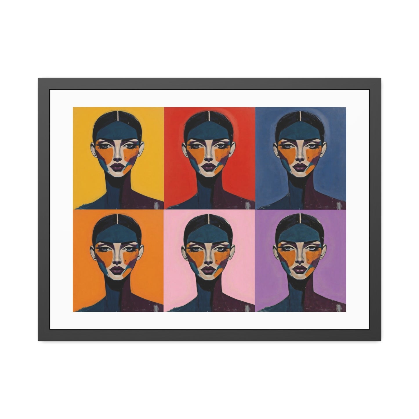 Pop Art Portrait Framed Poster — Colorful Six-Panel Modern Wall Art