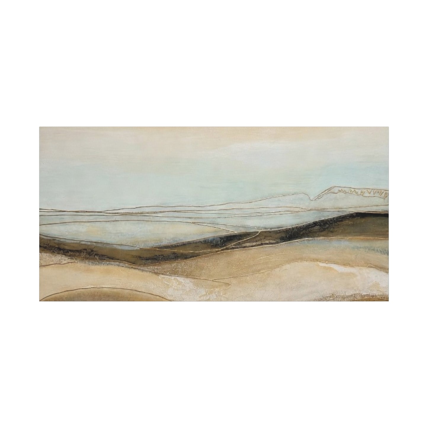 Abstract Coastal Landscape Matte Canvas Wall Art — Neutral Beach Waves Stretched Canvas
