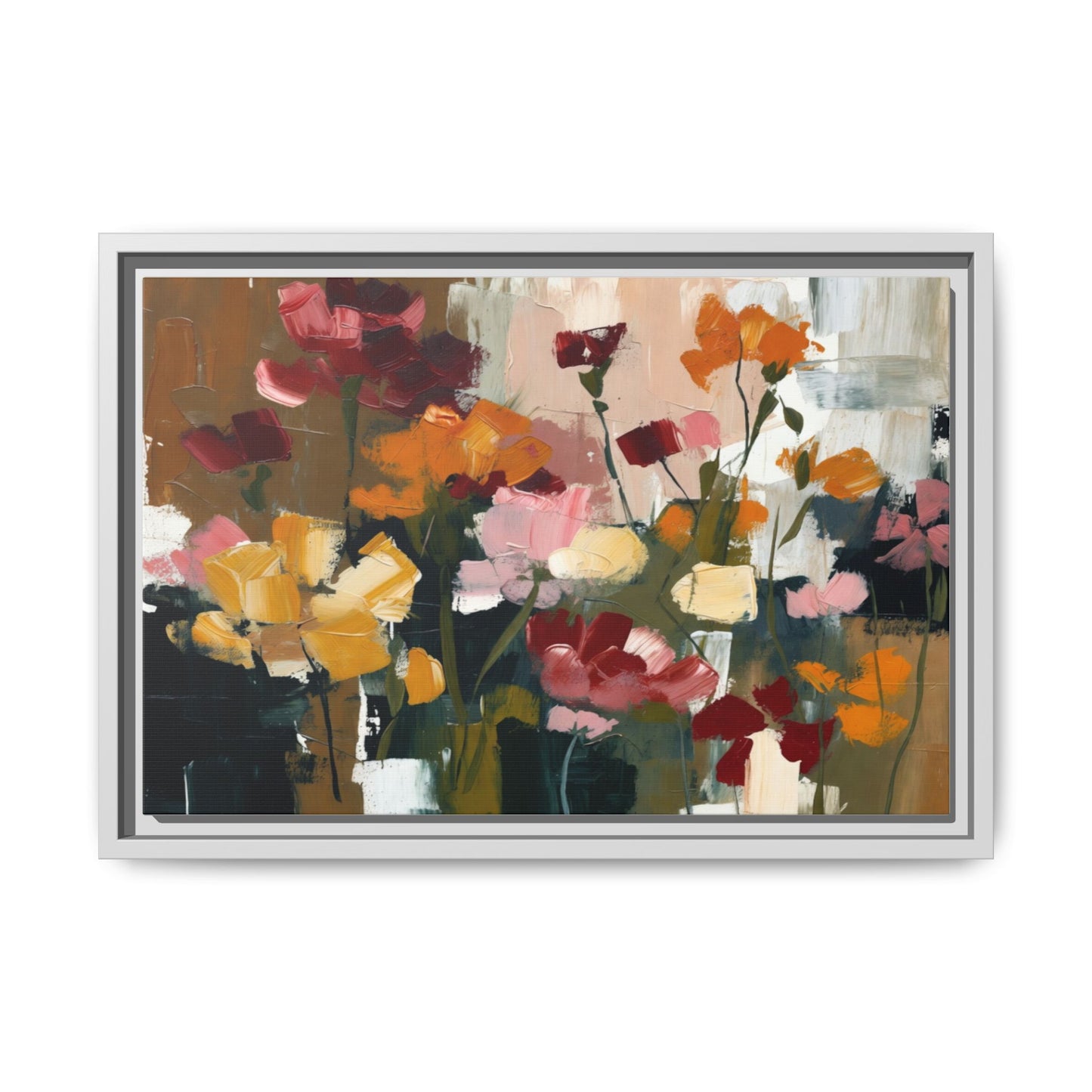 Framed Matte Canvas Floral Abstract Wall Art
