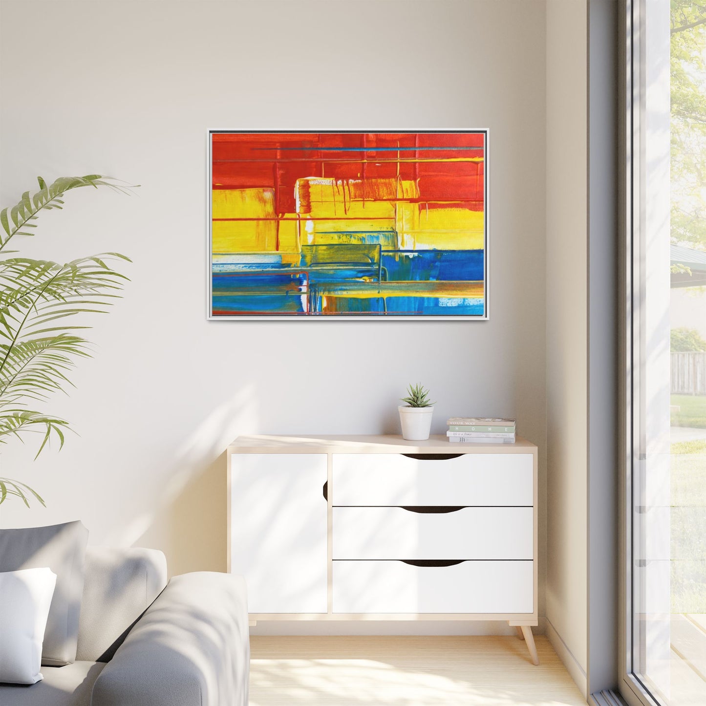 Abstract Multi-Color Framed Canvas Art — Modern Geometric Wall Decor
