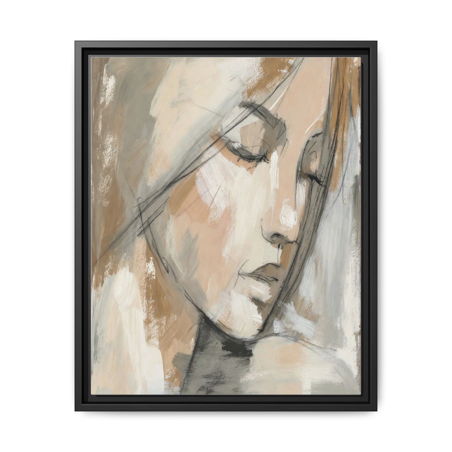 Framed Matte Canvas Art — Serene Abstract Portrait in Neutrals