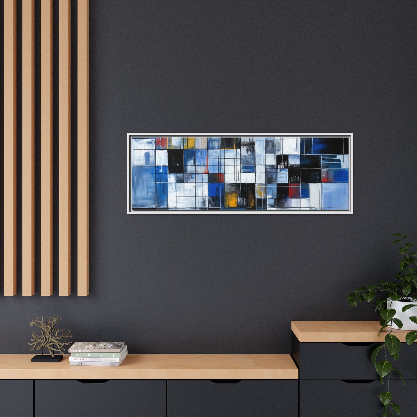 Abstract Blue Grid Matte Canvas Framed Art Print