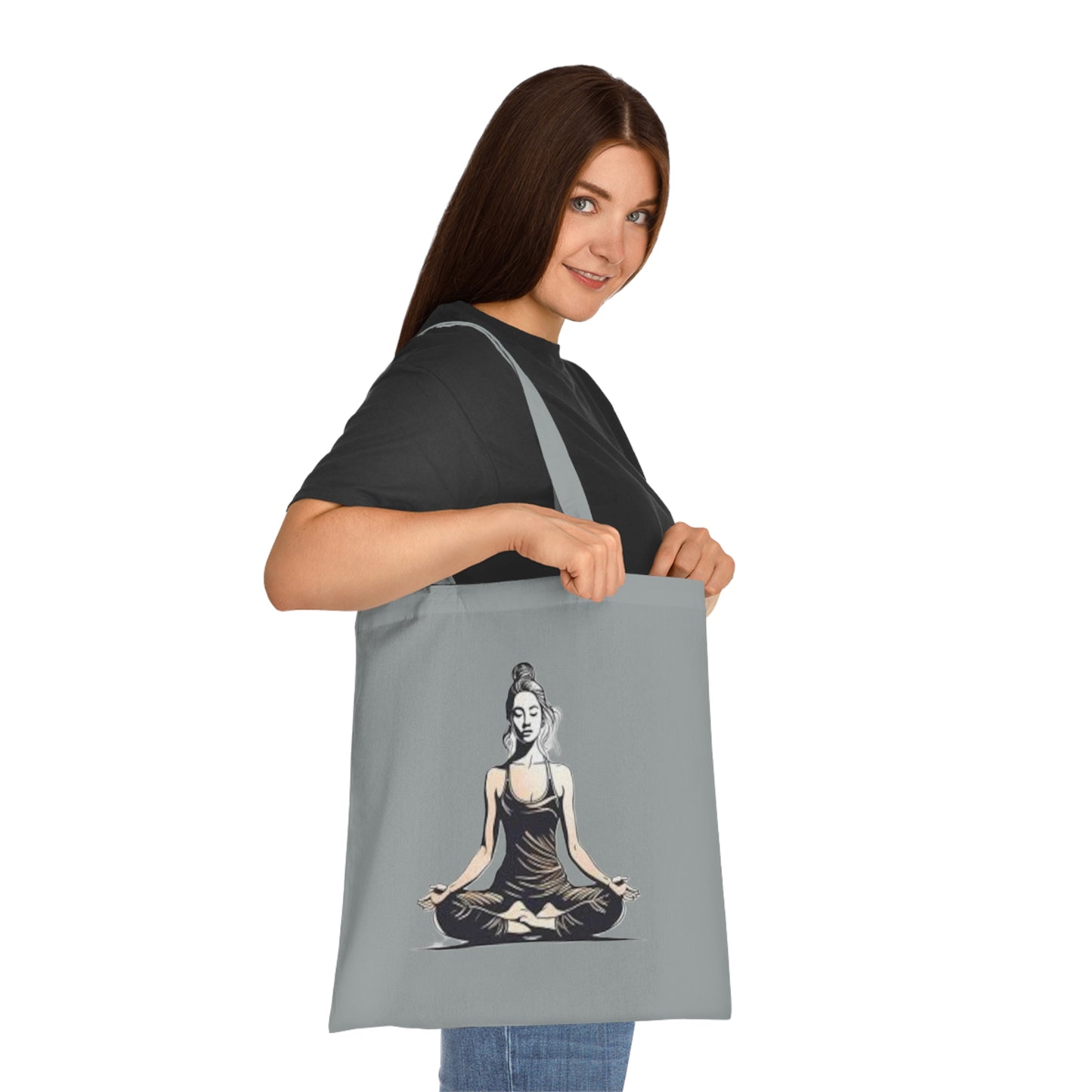 Yoga Meditation Cotton Tote Bag — Lotus Pose Graphic Beach & Market Tote